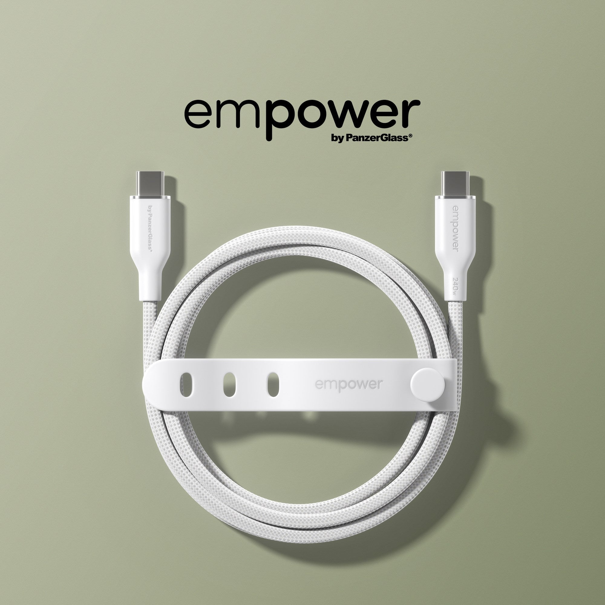 empower by PanzerGlass® Racing 240W USB-C to USB-C Kabel | USB 2.0 | 1.2M | Silber Weiss